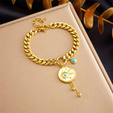 Sun Moon Beads 18K Gold Stainless Steel Anti Tarnish Cham Curb Chain Bracelet For Women