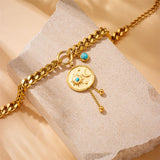 Sun Moon Beads 18K Gold Stainless Steel Anti Tarnish Cham Curb Chain Bracelet For Women