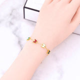 Rainbow Butterfly Mother Of Pearl Multicolour 18K Gold Stainless Steel Anti Tarnish Link Chain Bracelet For Women