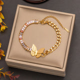 Baguette Butterfly Crystal Multicolour 18K Gold Stainless Steel Anti Tarnish Curb Chain Bracelet For Women