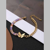 Baguette Butterfly Crystal Multicolour 18K Gold Stainless Steel Anti Tarnish Curb Chain Bracelet For Women