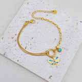 Butterfly Solitaire Crystal Enamel Multicolour 18K Gold Stainless Steel Anti Tarnish Snake Chain Charm Bracelet For Women