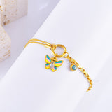 Butterfly Solitaire Crystal Enamel Multicolour 18K Gold Stainless Steel Anti Tarnish Snake Chain Charm Bracelet For Women