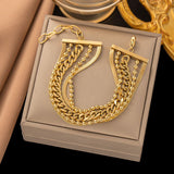 18K Gold Stainless Steel Anti Tarnish Snake Ball Curb Layered Chain Bracelet For Women