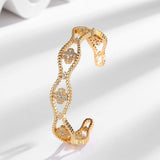 Wave Clover Flower Cubic Zirconia 18K Gold Anti Tarnish Cuff Bracelet For Women