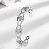 Wave Clover Flower Cubic Zirconia 18K Gold Anti Tarnish Cuff Bracelet For Women