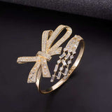 Ribbon Cubic Zirconia 18K Gold Anti Tarnish Kada Bracelet For Women