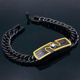 Two Tone Black 18K Gold Stainless Steel Anti Tarnish Curb Chain Id Bracelet For Men