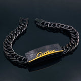 Luxury Two Tone Black 18K Gold Stainless Steel Anti Tarnish Curb Chain Id Bracelet For Men