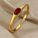 Oval Crystal Red 18K Gold Stainless Steel Anti Tarnish Openable Kada Bracelet For Women