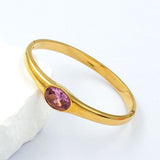 Oval Crystal Red 18K Gold Stainless Steel Anti Tarnish Openable Kada Bracelet For Women