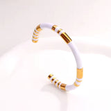 Stripe Enamel Black 18K Gold Stainless Steel Anti Tarnish Cuff Bracelet For Women