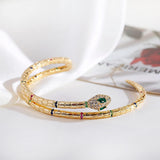 Snake Dual Layer Crystal Cubic Zirconia Multicolour 18K Gold Anti Tarnish Cuff Bracelet For Women