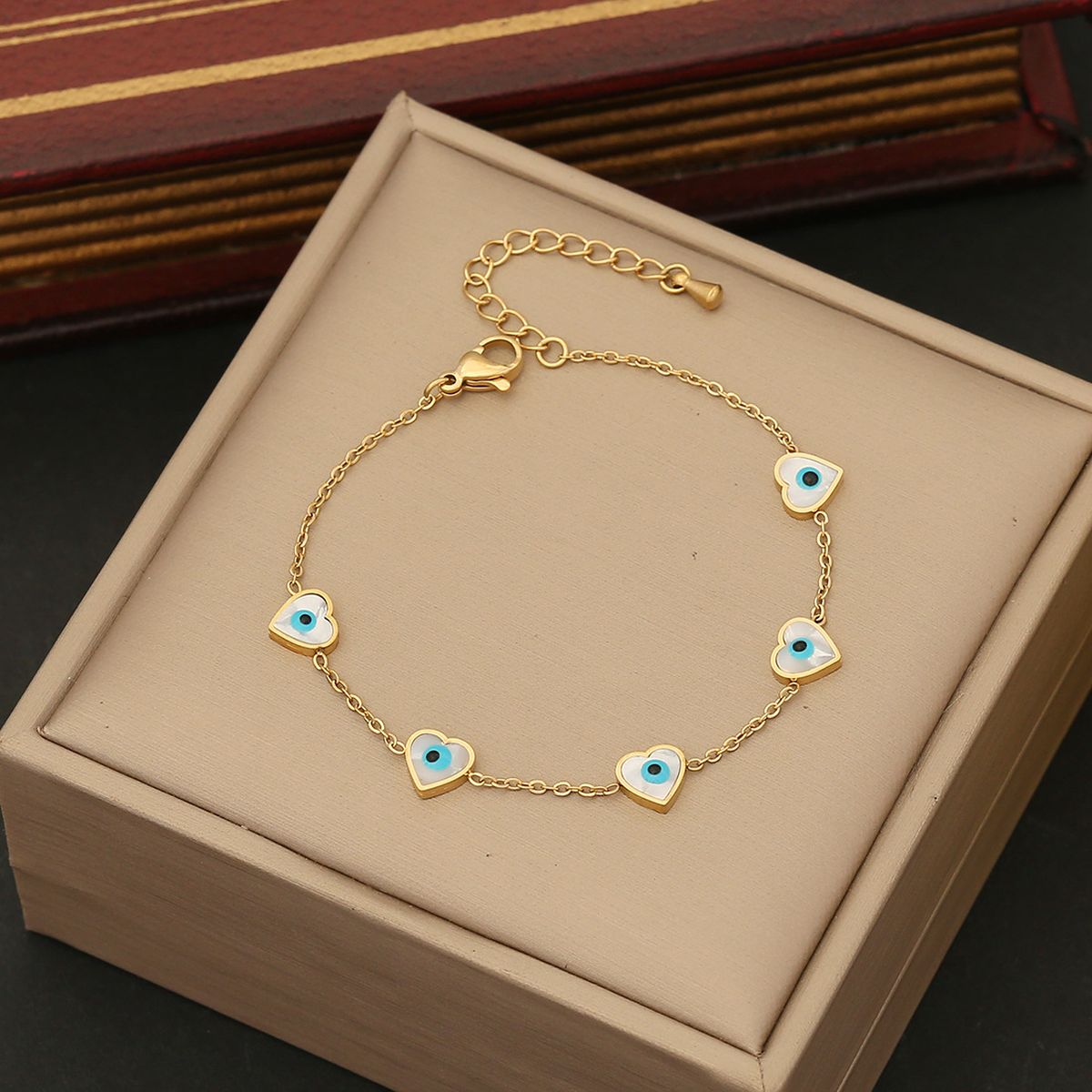 Evil Eye Heart Stainless Steel Mother Of Pearl 18K Gold Bracelet For Women