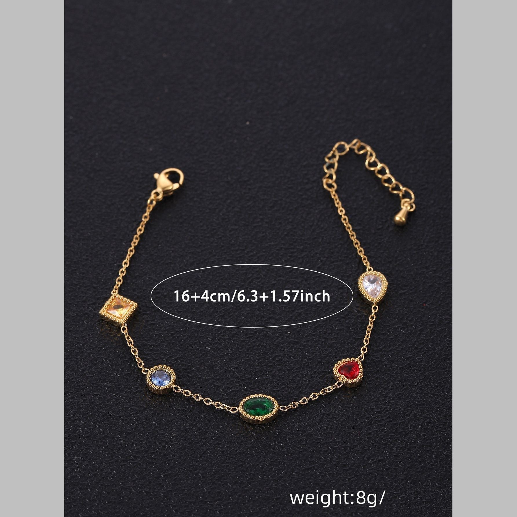 Clover Heart Charm Cubic Zirconia Crystal Multicolour 18K Gold Stainless Steel Anti Tarnish Link Chain Bracelet For Women