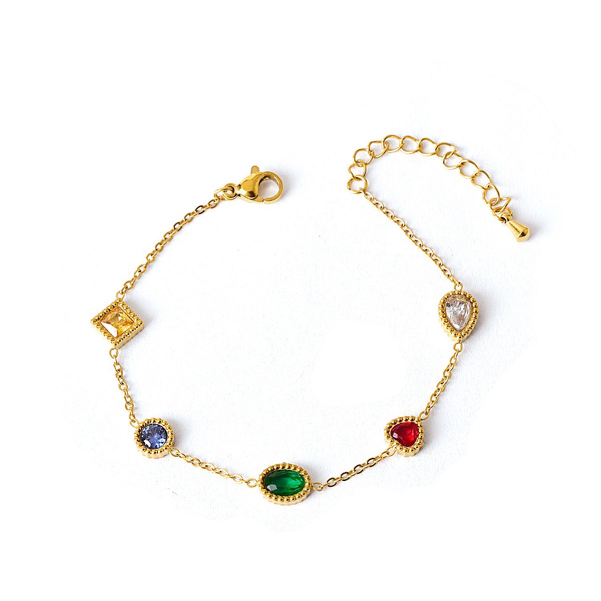 Clover Heart Charm Cubic Zirconia Crystal Multicolour 18K Gold Stainless Steel Anti Tarnish Link Chain Bracelet For Women