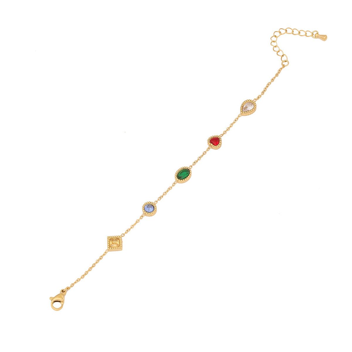 Clover Heart Charm Cubic Zirconia Crystal Multicolour 18K Gold Stainless Steel Anti Tarnish Link Chain Bracelet For Women