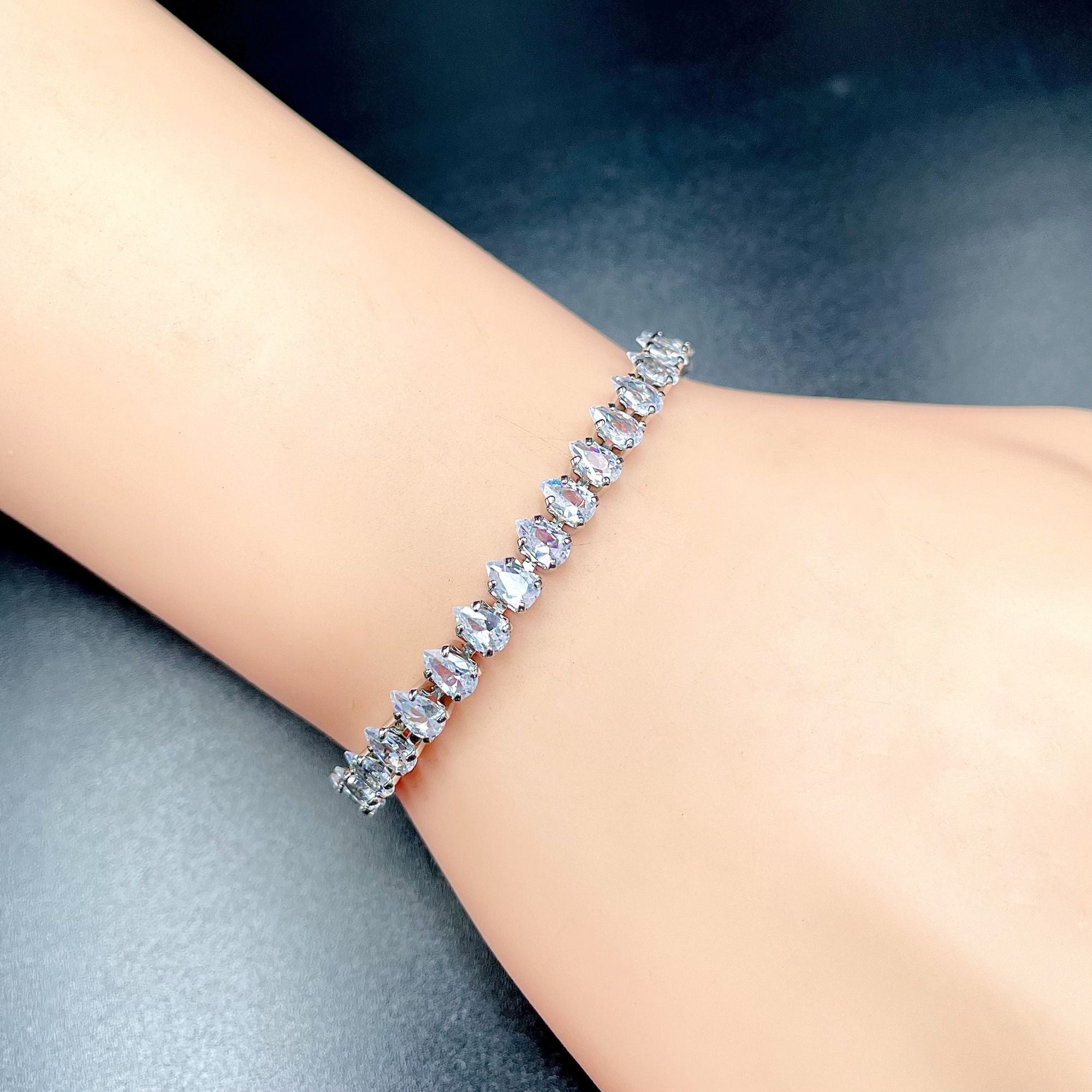 Drop Solitaire Silver White Cubic Zirconia Tennis Bracelet For Women