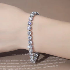 Oval Solitaire Silver White Cubic Zirconia Tennis Bracelet For Women