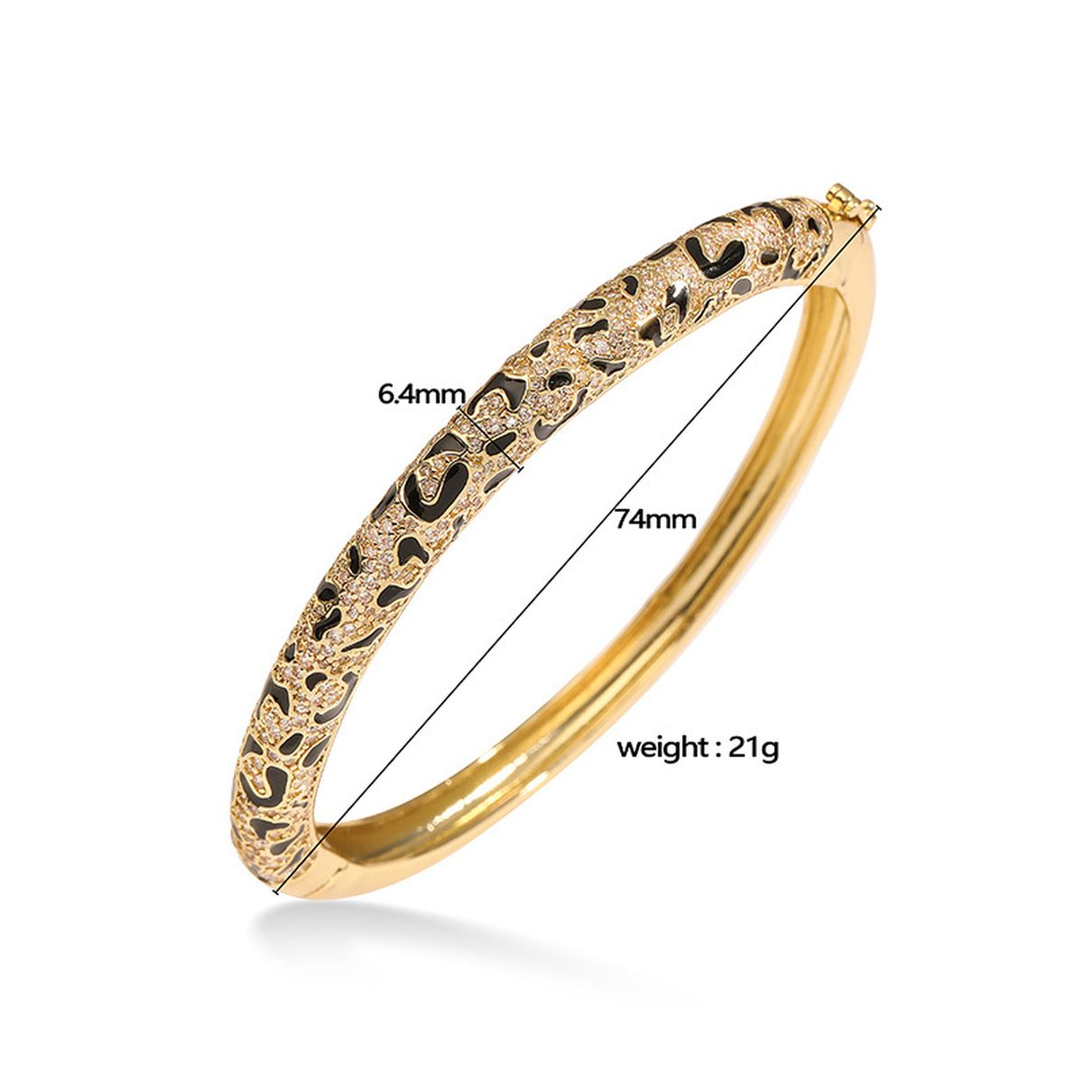 Tiger Stripe Enamel 18K Gold Black Anti Tarnish Openable Kada Bracelet For Women