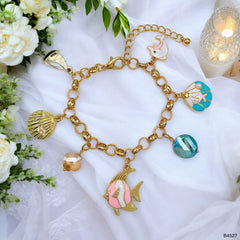 Fish Charm Beads Enamel Multicolour 18K Gold Anti Tarnish Chain Bracelet For Women