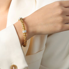 Mesh Cubic Zirconia 18K Gold Silver Stainless Steel Anti Tarnish Cuff Kada Bracelet For Women