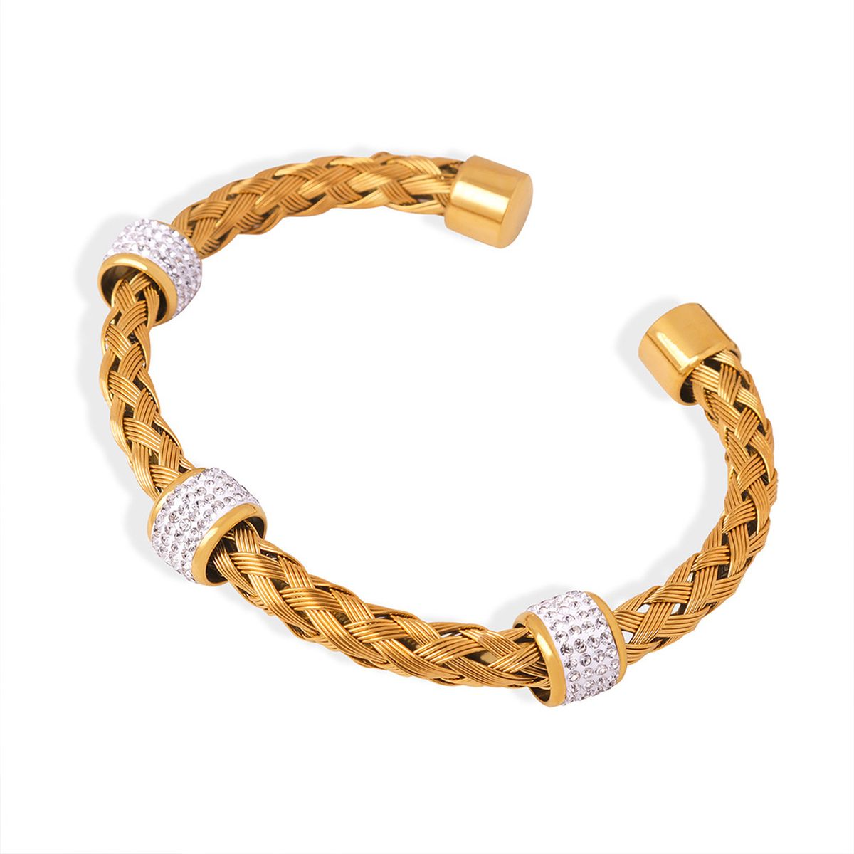 Mesh Cubic Zirconia 18K Gold Silver Stainless Steel Anti Tarnish Cuff Kada Bracelet For Women