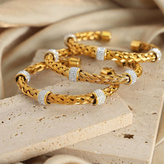Mesh Cubic Zirconia 18K Gold Silver Stainless Steel Anti Tarnish Cuff Kada Bracelet For Women