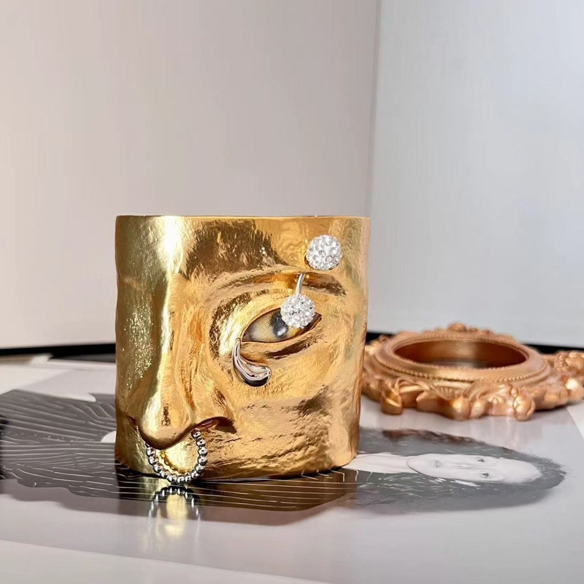 Face Yellow 18K Gold Cuff Kada Bracelet For Women