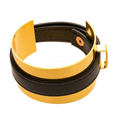 Stylish 18K Gold Black Leather Kada Bracelet For Women