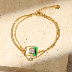 Cubic Zirconia White Green Malachite 18K Gold Anti Tarnish Snake Chain Bracelet For Women