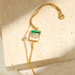 Cubic Zirconia White Green Malachite 18K Gold Anti Tarnish Snake Chain Bracelet For Women