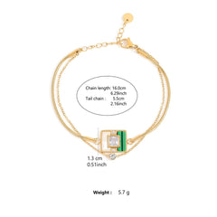 Cubic Zirconia White Green Malachite 18K Gold Anti Tarnish Snake Chain Bracelet For Women