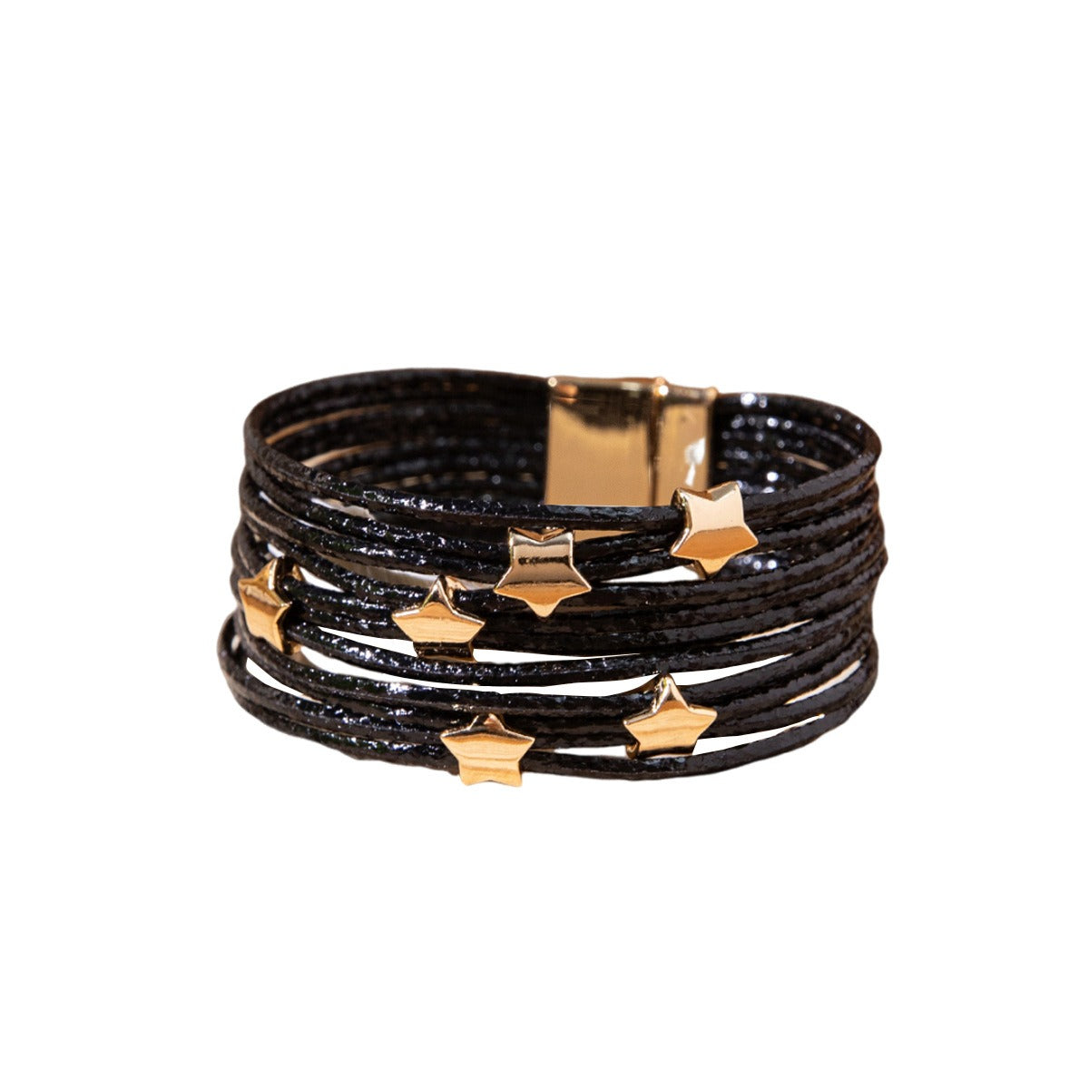 Star 18K Gold Brown Anti Tarnish Wrist Band Leather Bracelet For Women