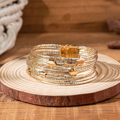 Star 18K Gold Brown Anti Tarnish Wrist Band Leather Bracelet For Women