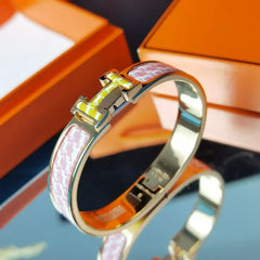 H Lock 18K Gold Pink Anti Tarnish Kada Bracelet For Women