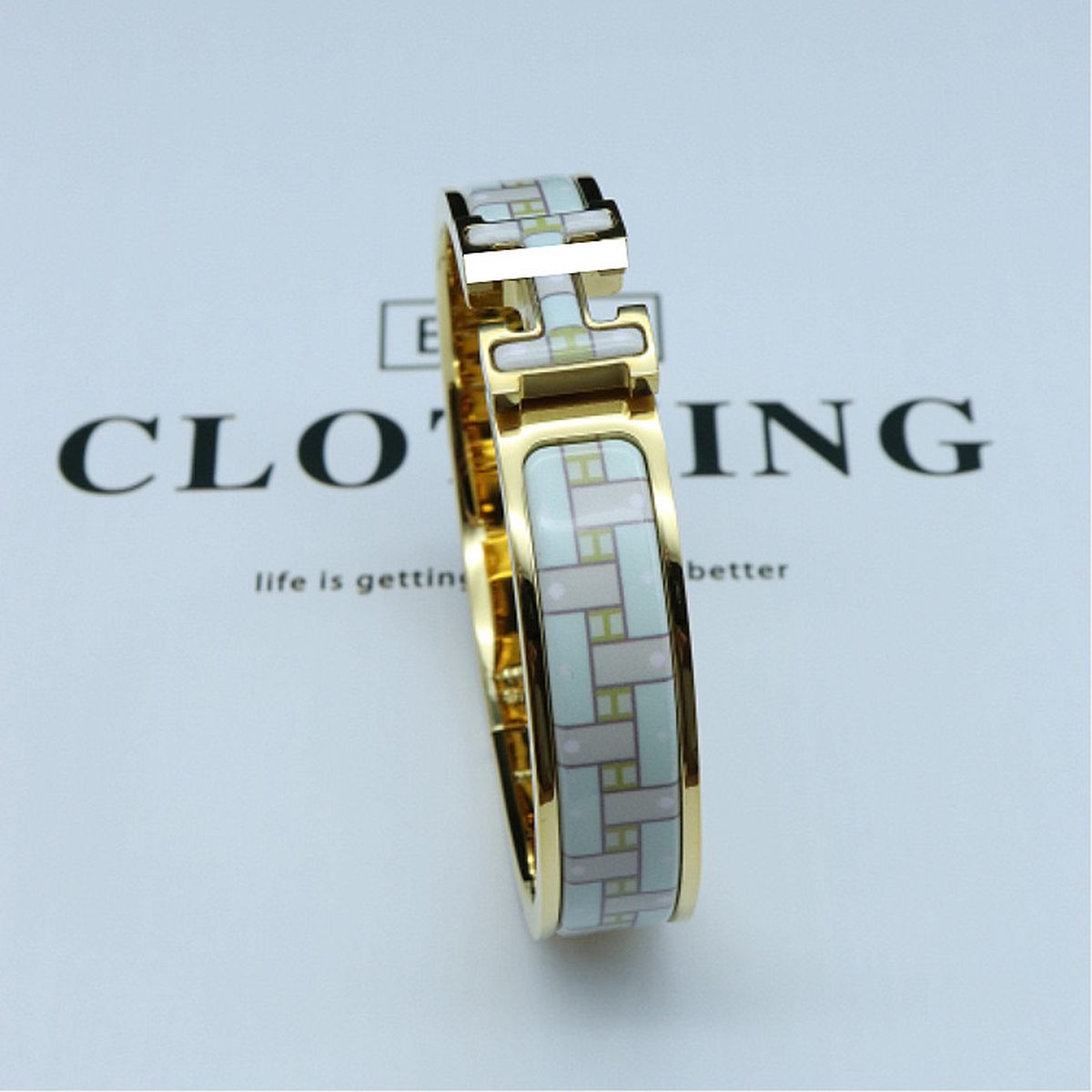 H Lock 18K Gold White Anti Tarnish Kada Bracelet For Women