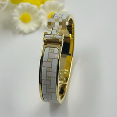 H Lock 18K Gold White Anti Tarnish Kada Bracelet For Women