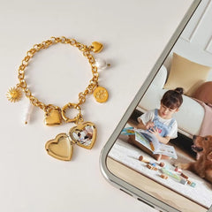 Heart Sun 18K Gold Pearl Stainless Steel Link Chain Charm Bracelet For Women