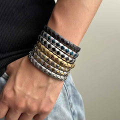 Square Shape On Surface Black Stainless Steel Anti Tarnish Stackable Bracelet For Men