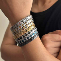 Square Shape On Surface Black Stainless Steel Anti Tarnish Stackable Bracelet For Men