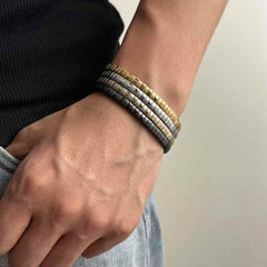 Slim 18K Gold Silver Stainless Steel Anti Tarnish Stackable Bracelet For Men