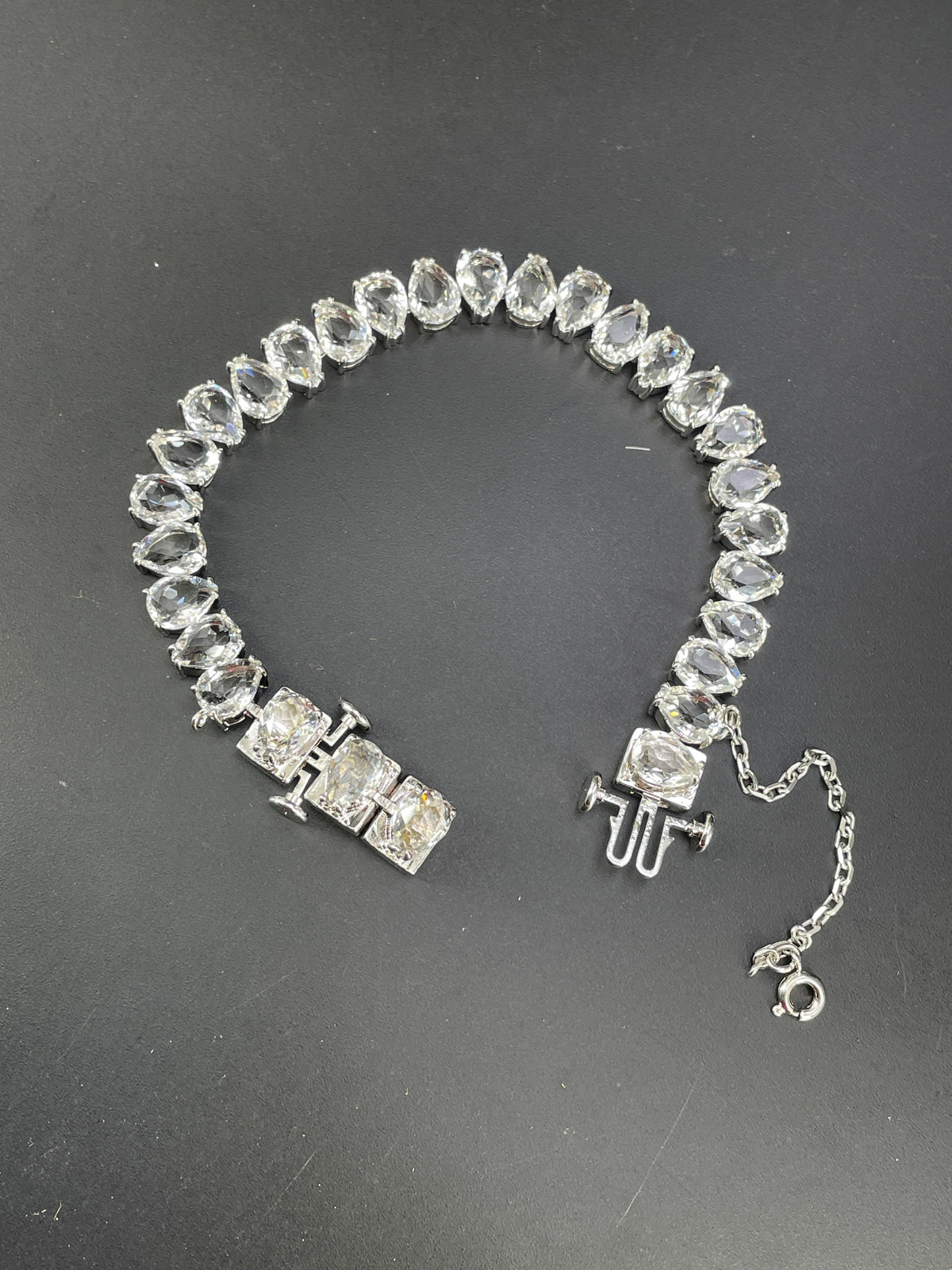 White Oval Silver Cubic Zirconia  Anti Tarnish Copper Bracelet Women