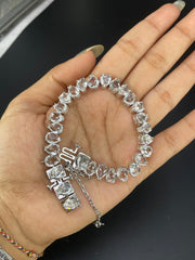 White Oval Silver Cubic Zirconia  Anti Tarnish Copper Bracelet Women