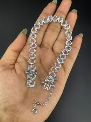 White Oval Silver Cubic Zirconia  Anti Tarnish Copper Bracelet Women