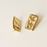 Biscuit Dented 18K Gold Stainless Steel Anti Tarnish Stud Earring For Women