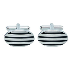 Oval Black Stripes Cufflinks In Box