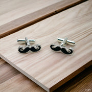 Fancy Silver Mooch Moustache Cufflinks In Box