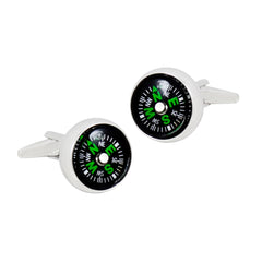 Round Black Compass Cufflinks In Box