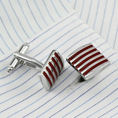 Rectangle Red Stripes Cufflinks In Box